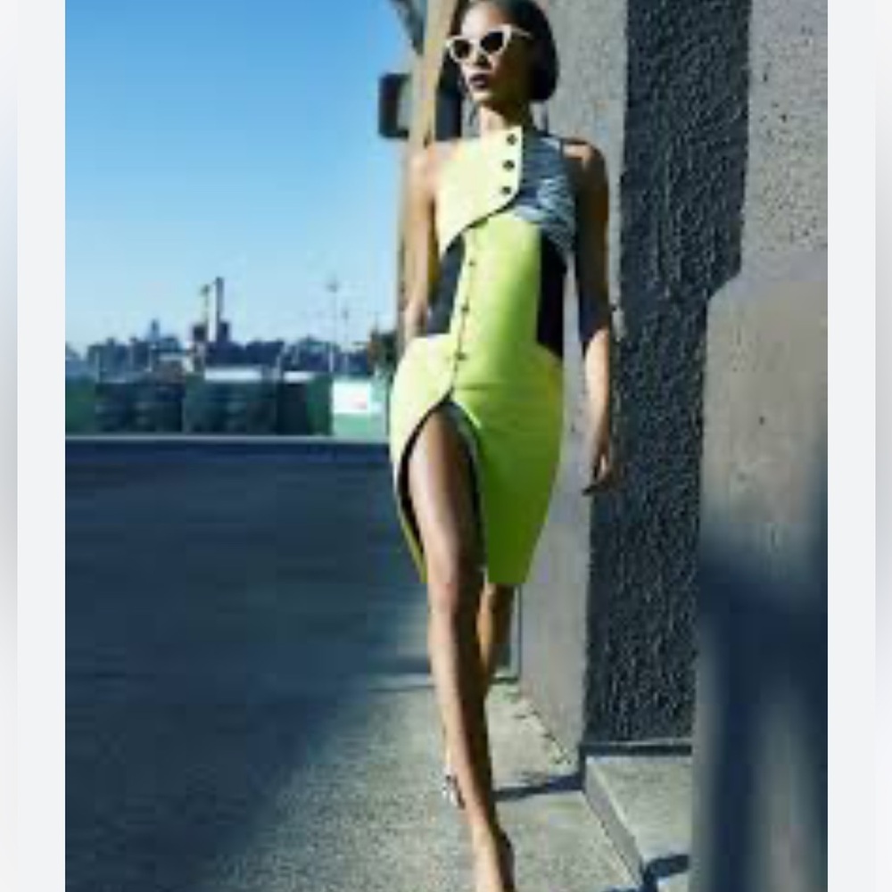Proenza Schouler midi neon green dress, size US 4
